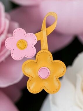 Floral flower PU leather back charm NEW